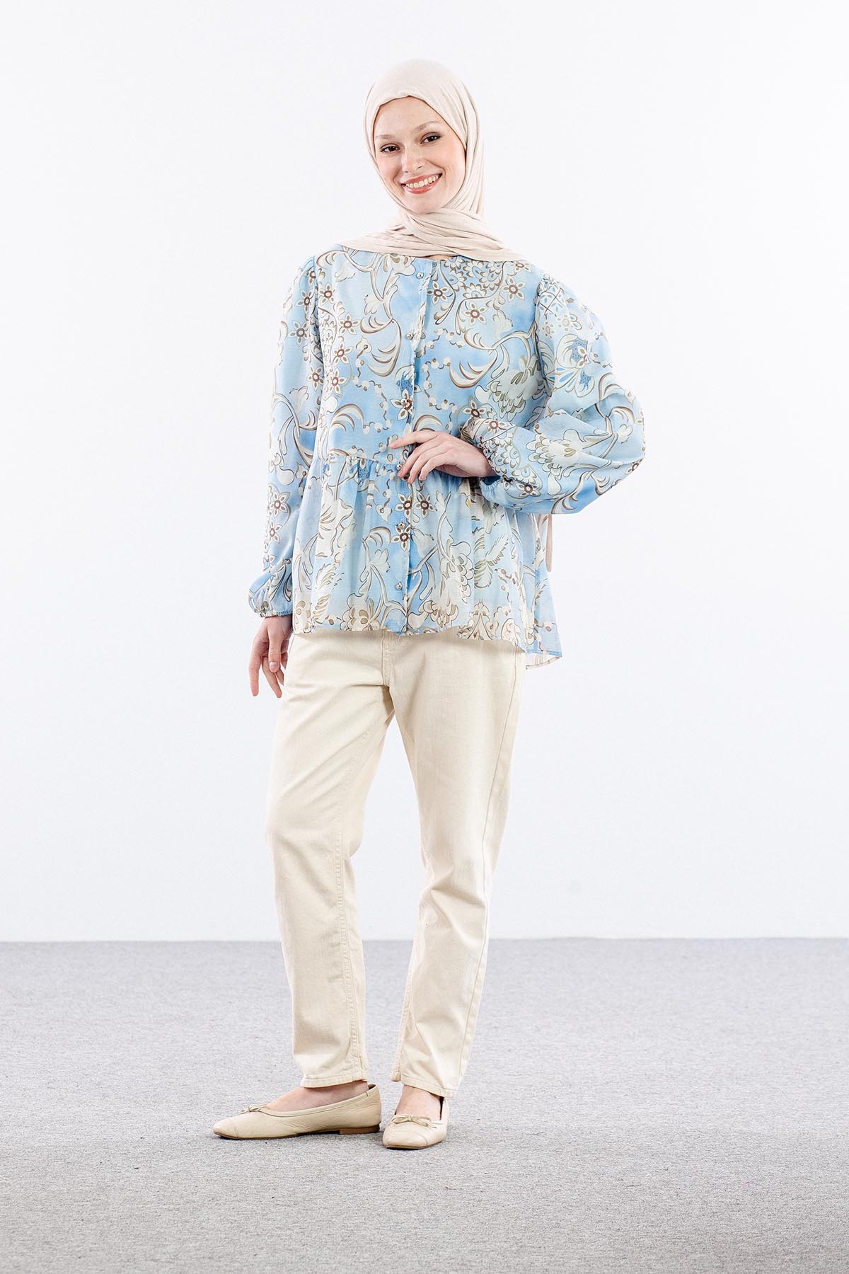 0226 Bluz S-m-l Desenli - Mavi - 2