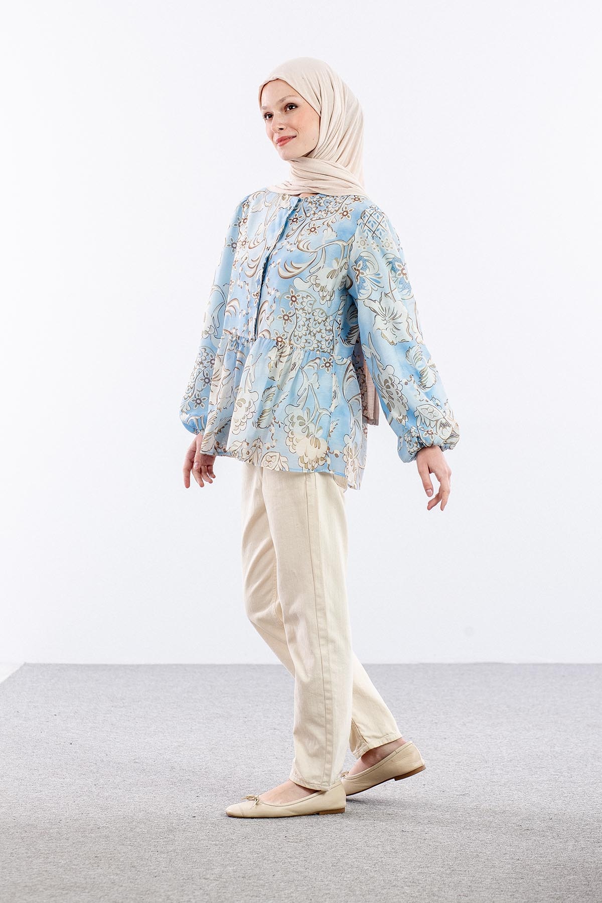 0226 Bluz S-m-l Desenli - Mavi - 4