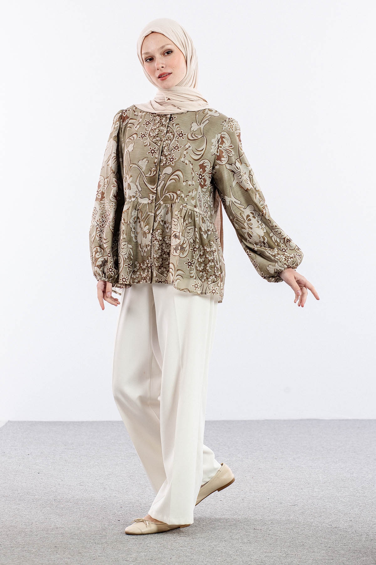 0226 Bluz S-m-l Desenli - Yesil - 1