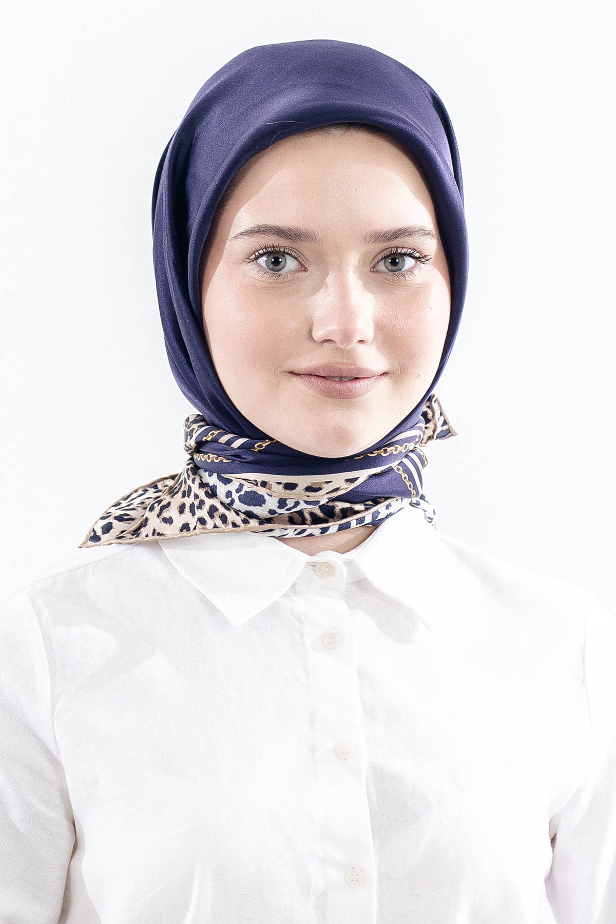 10748 İpek Eşarp Sura Kumas Kenari Leopar - Sax - 1