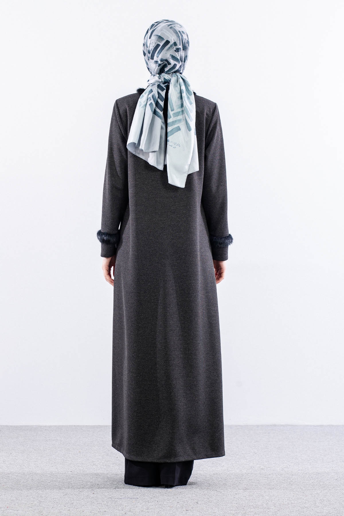 1173 Ferace 42-52 Kurk Detay Kis Kumas - Gri - 5