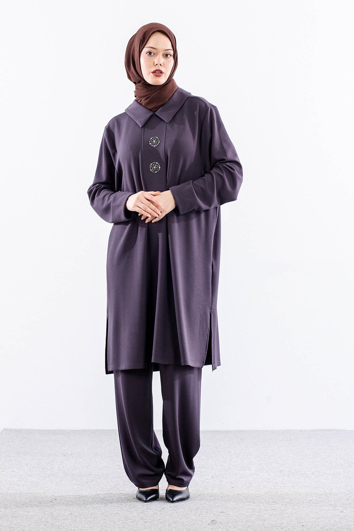 2048 Takim 44-50 Simli Dugme - Fume - 1