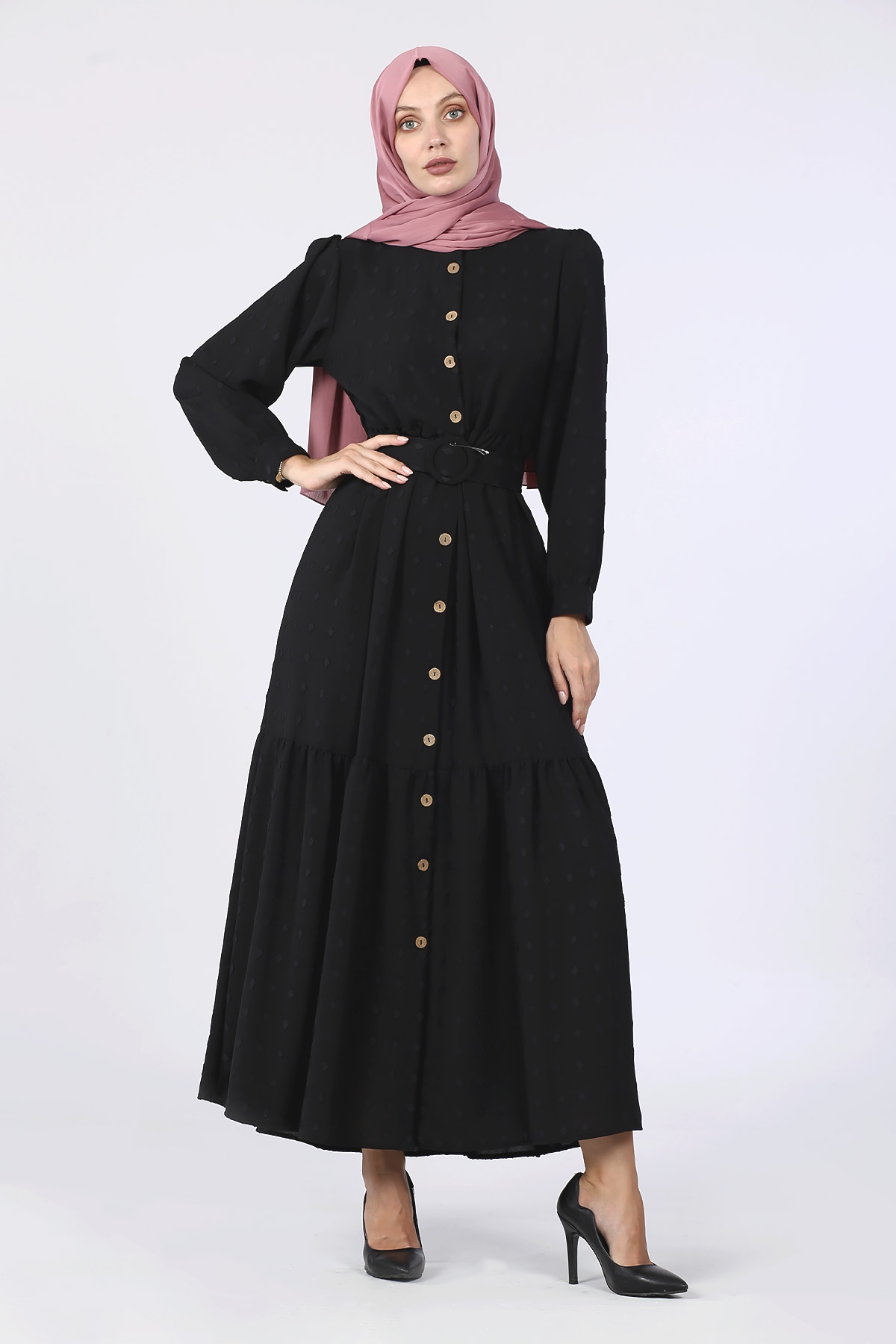 Kesme Ayrobin Elbise Siyah - 1