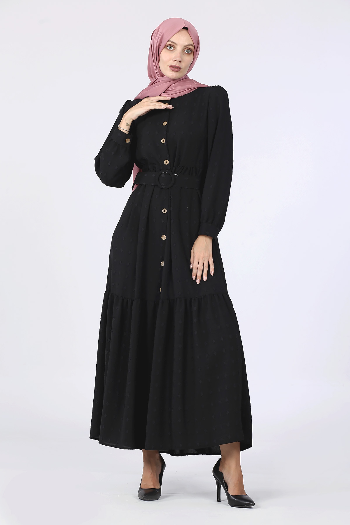 Kesme Ayrobin Elbise Siyah - 3