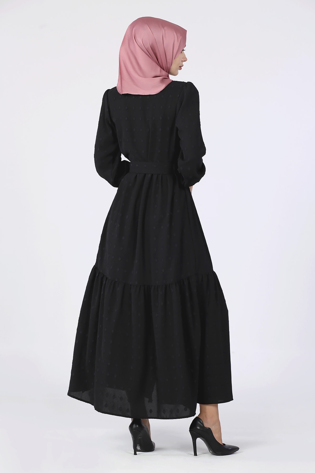 Kesme Ayrobin Elbise Siyah - 6
