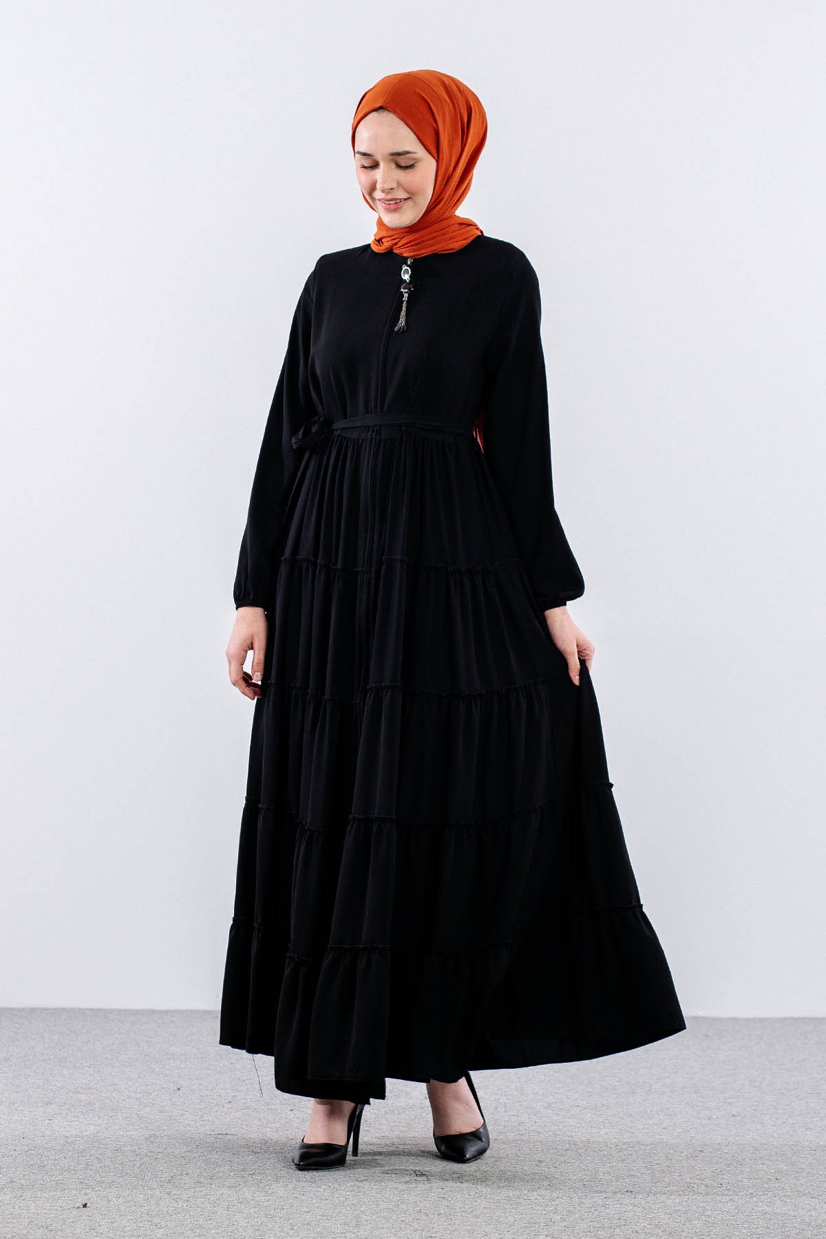 2455 Ferace 38-52 5 Katli - Siyah - 2