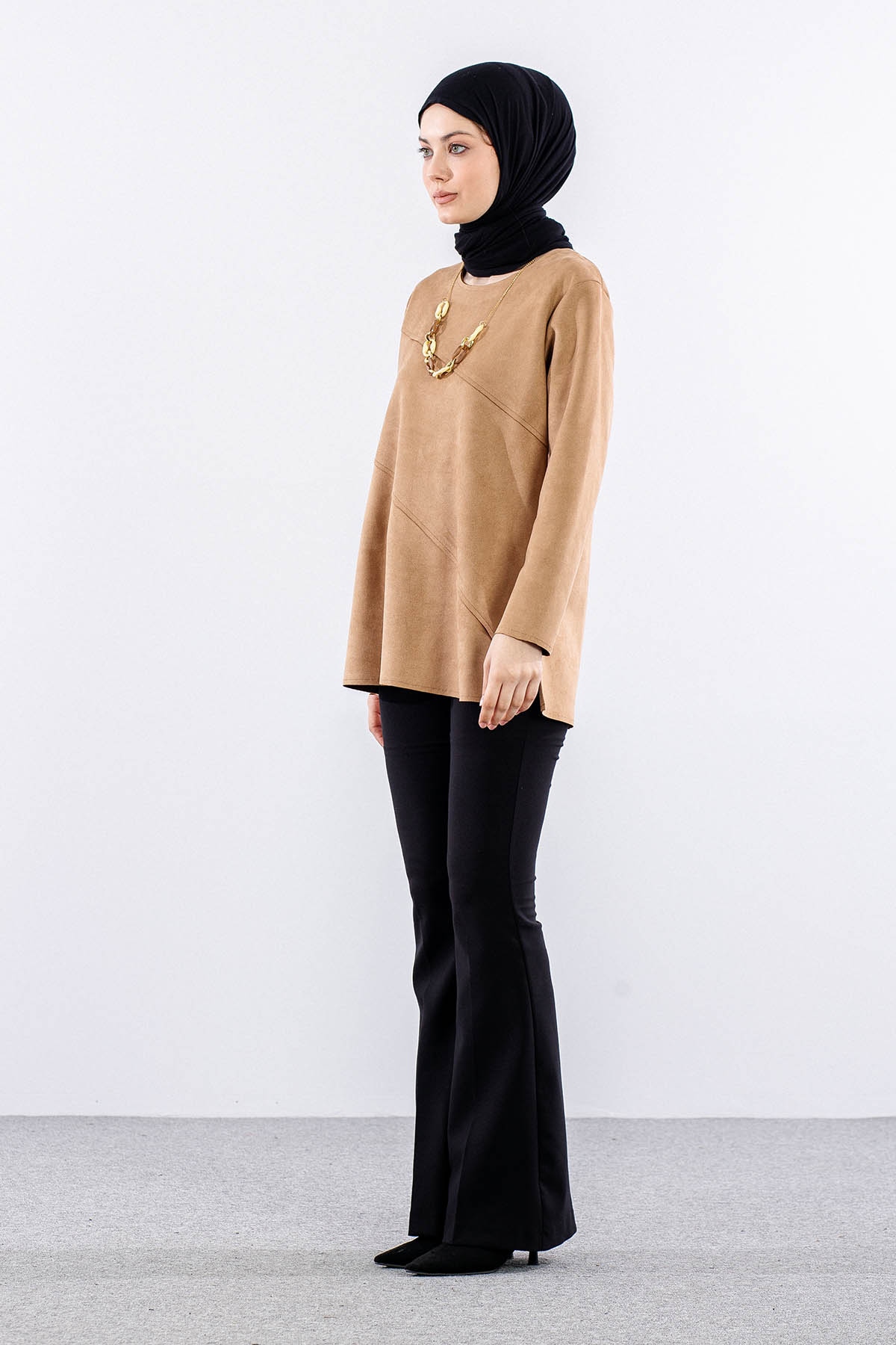 2470 Süet Bluz 44-50 - Vizon - 3