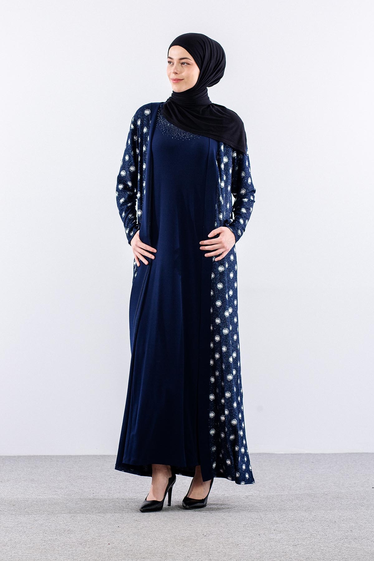 2559 2li̇ Bayan Elbise L-xl-xxl-3xl - Lacivert - 1