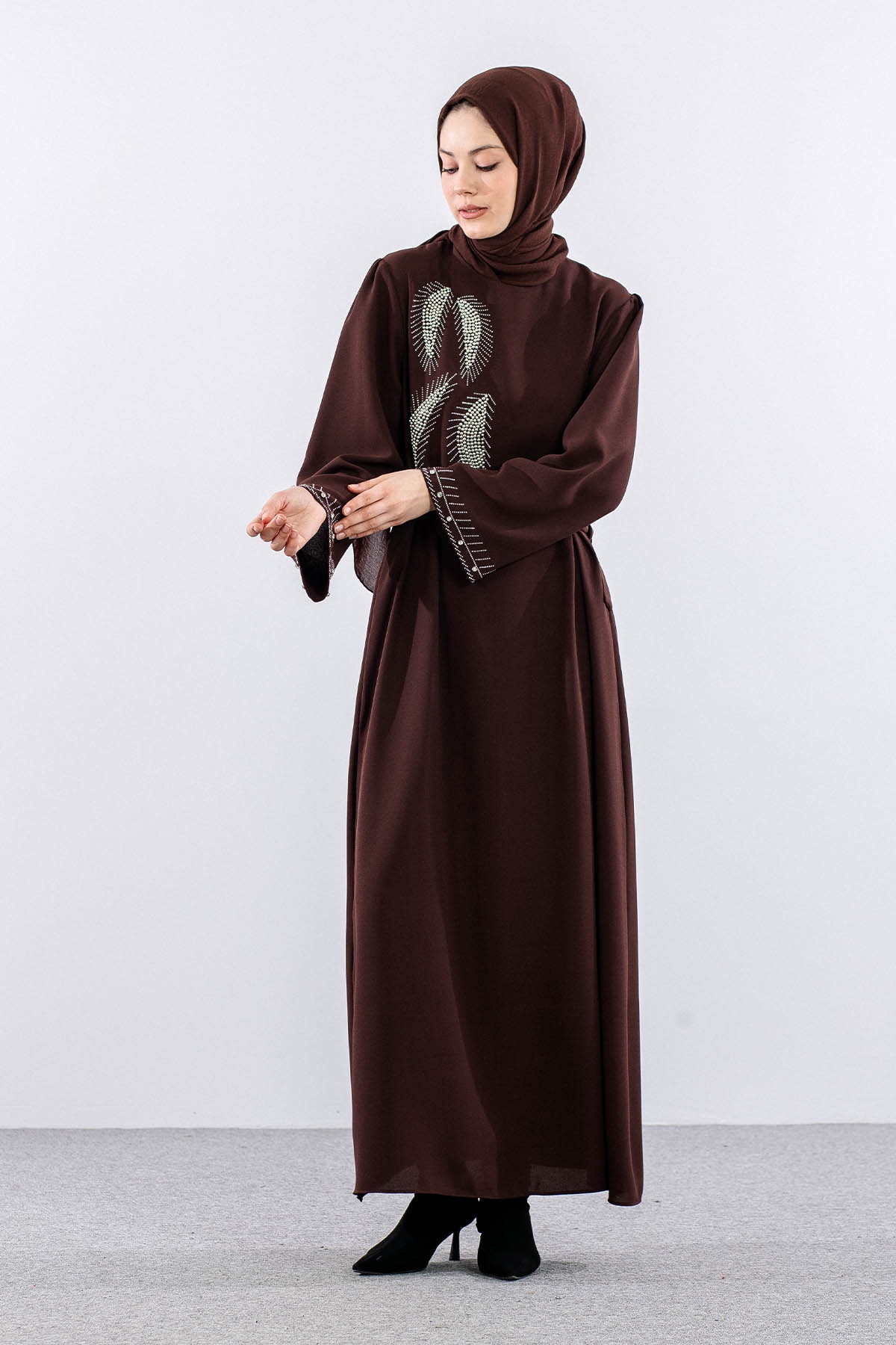 2561 Elbi̇se 44-52 Kol Ve Yan Tas Detay - Kahve - 3