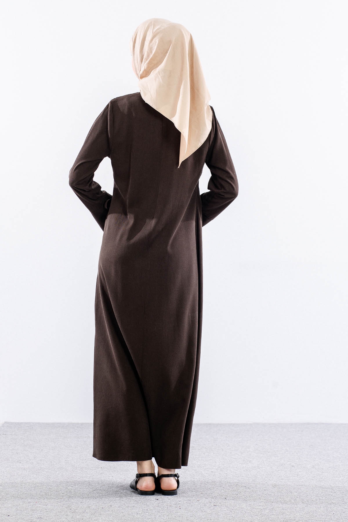 2580 Elbise 38-46 Omuz Toka Detay - Kahve - 5