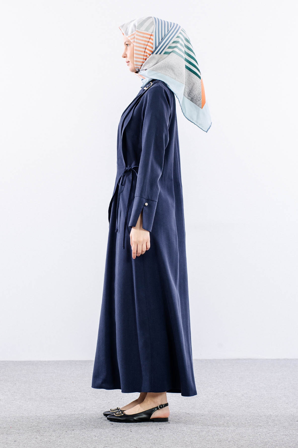 2580 Elbise 38-46 Omuz Toka Detay - Lacivert - 4