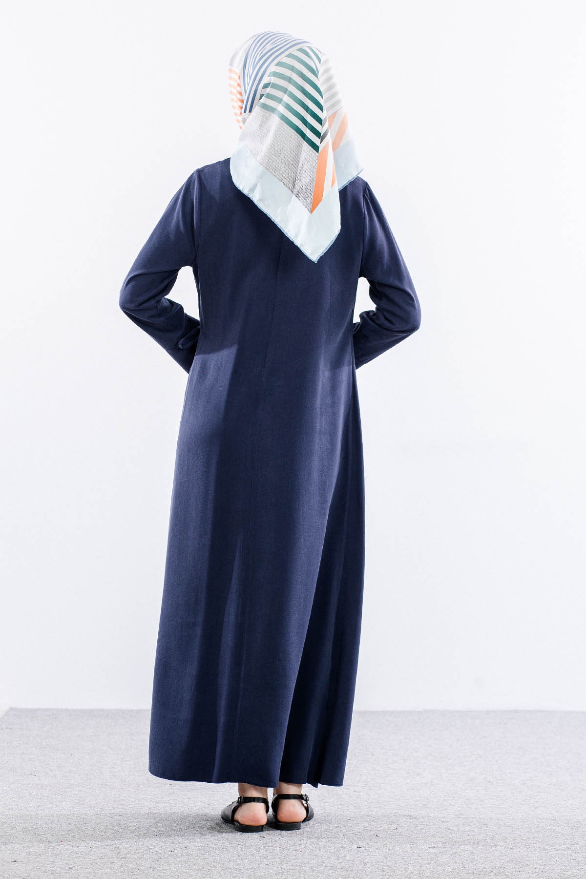 2580 Elbise 38-46 Omuz Toka Detay - Lacivert - 5