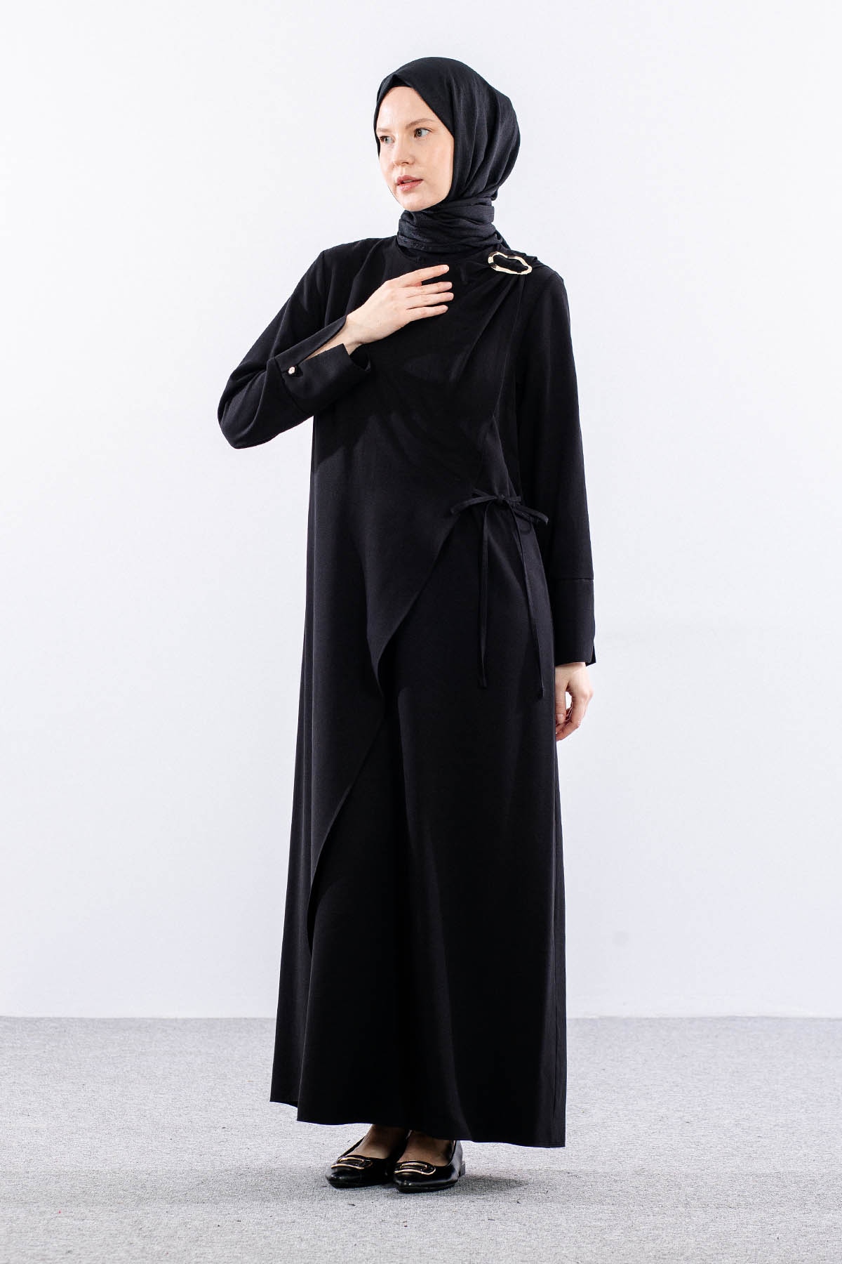 2580 Elbise 38-46 Omuz Toka Detay - Siyah - 3