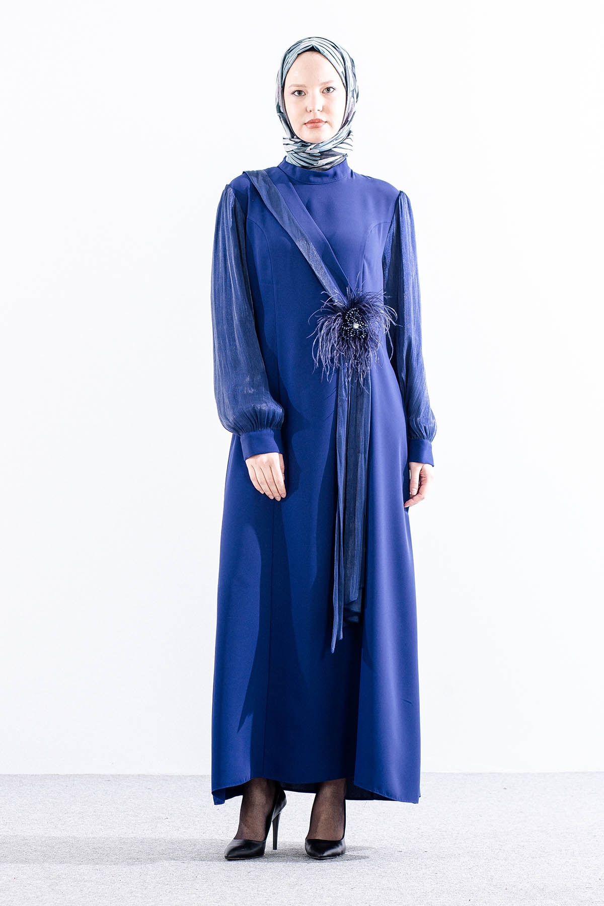 2583 şik Elbi̇se 42-50 Organze Garni - Sax - 1