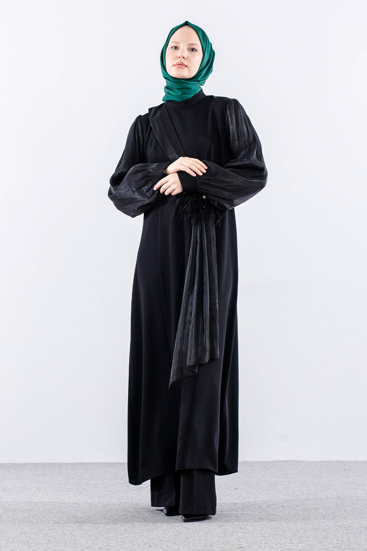 2583 şik Elbi̇se 42-50 Organze Garni - Siyah - 4