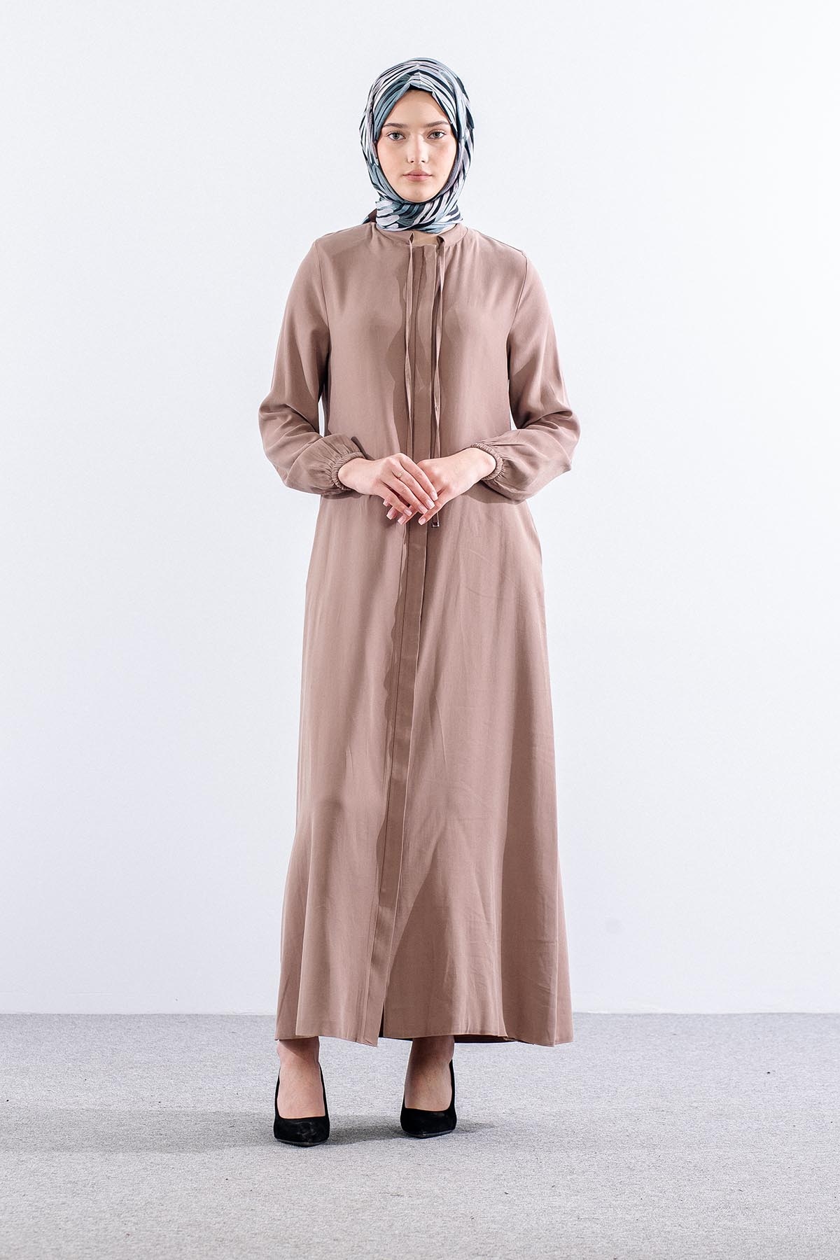 2616 Ferace 42-52 Tencel Duz Ipli - Bej - 1