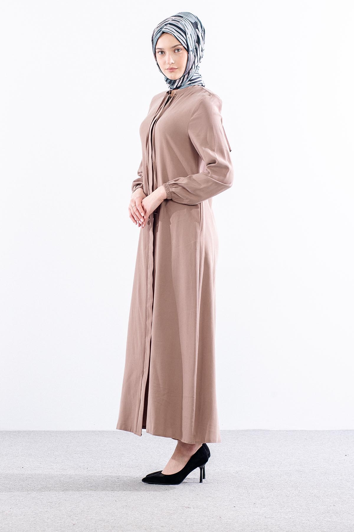 2616 Ferace 42-52 Tencel Duz Ipli - Bej - 4
