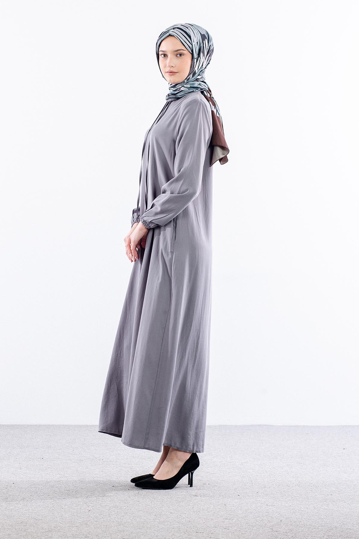 2616 Ferace 42-52 Tencel Duz Ipli - Gri - 2