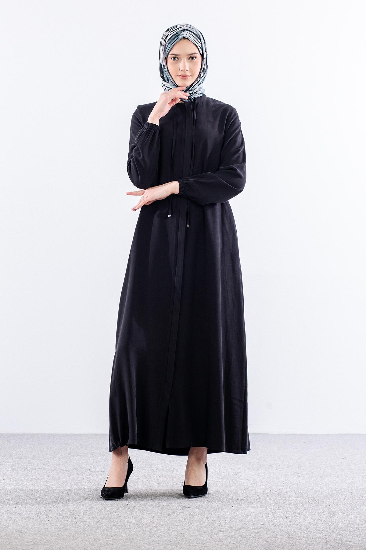 2616 Ferace 42-52 Tencel Duz Ipli - Siyah - 1