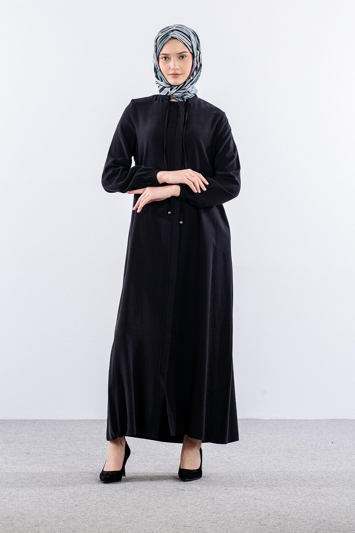 2616 Ferace 42-52 Tencel Duz Ipli - Siyah - 2