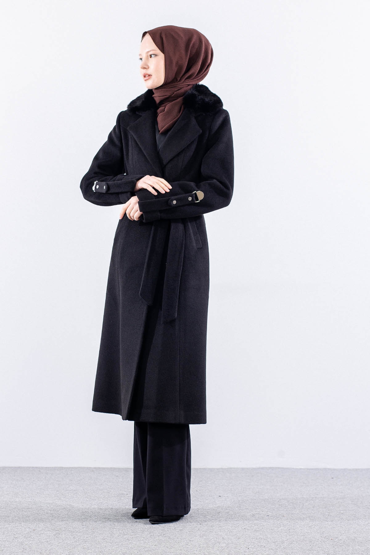 2754 Kaşe Kaban 1-6 Kurklu - Siyah - 3