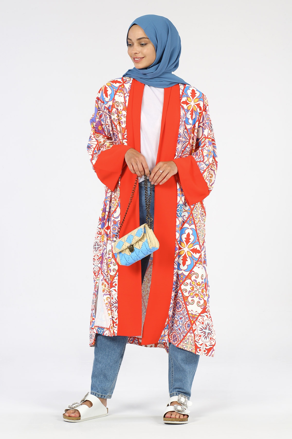 Renkli Blok Kimono Kırmızı - 2