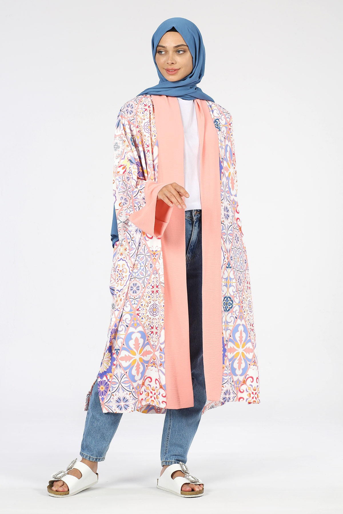 Renkli Blok Kimono Pudra - 1