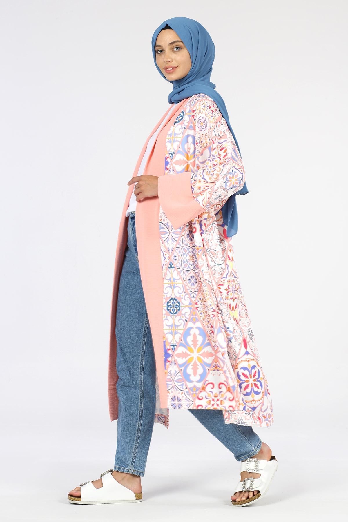 Renkli Blok Kimono Pudra - 2