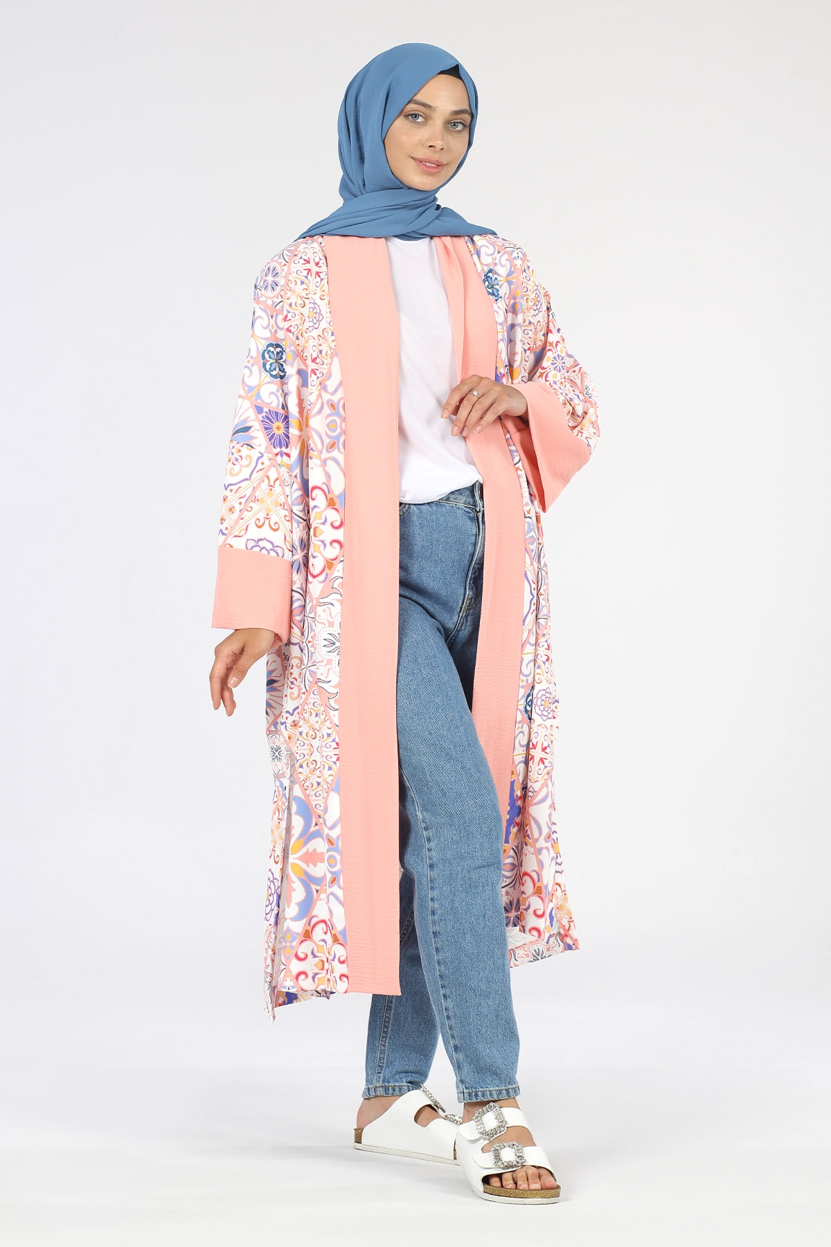 Renkli Blok Kimono Pudra - 3