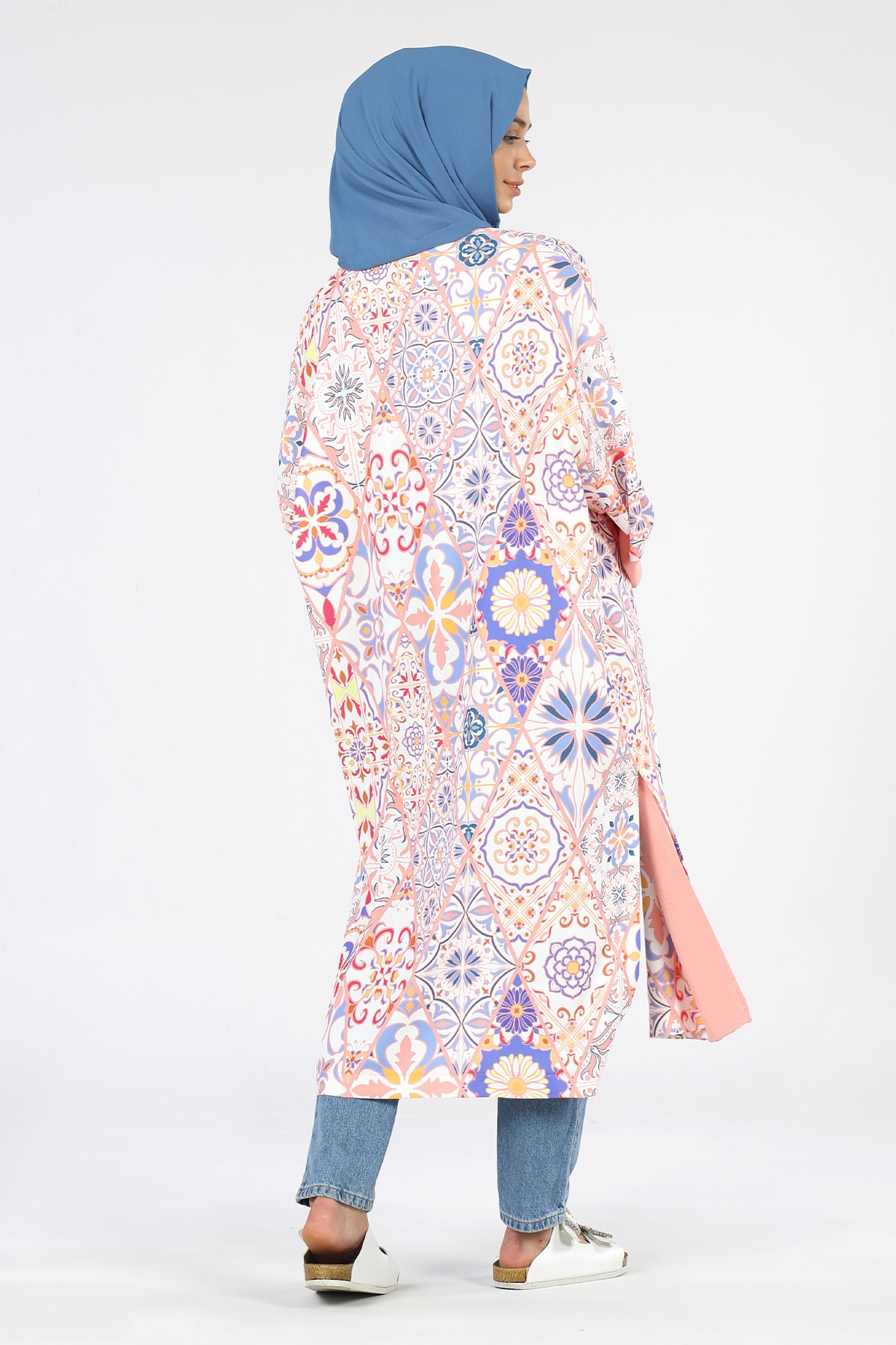 Renkli Blok Kimono Pudra - 4