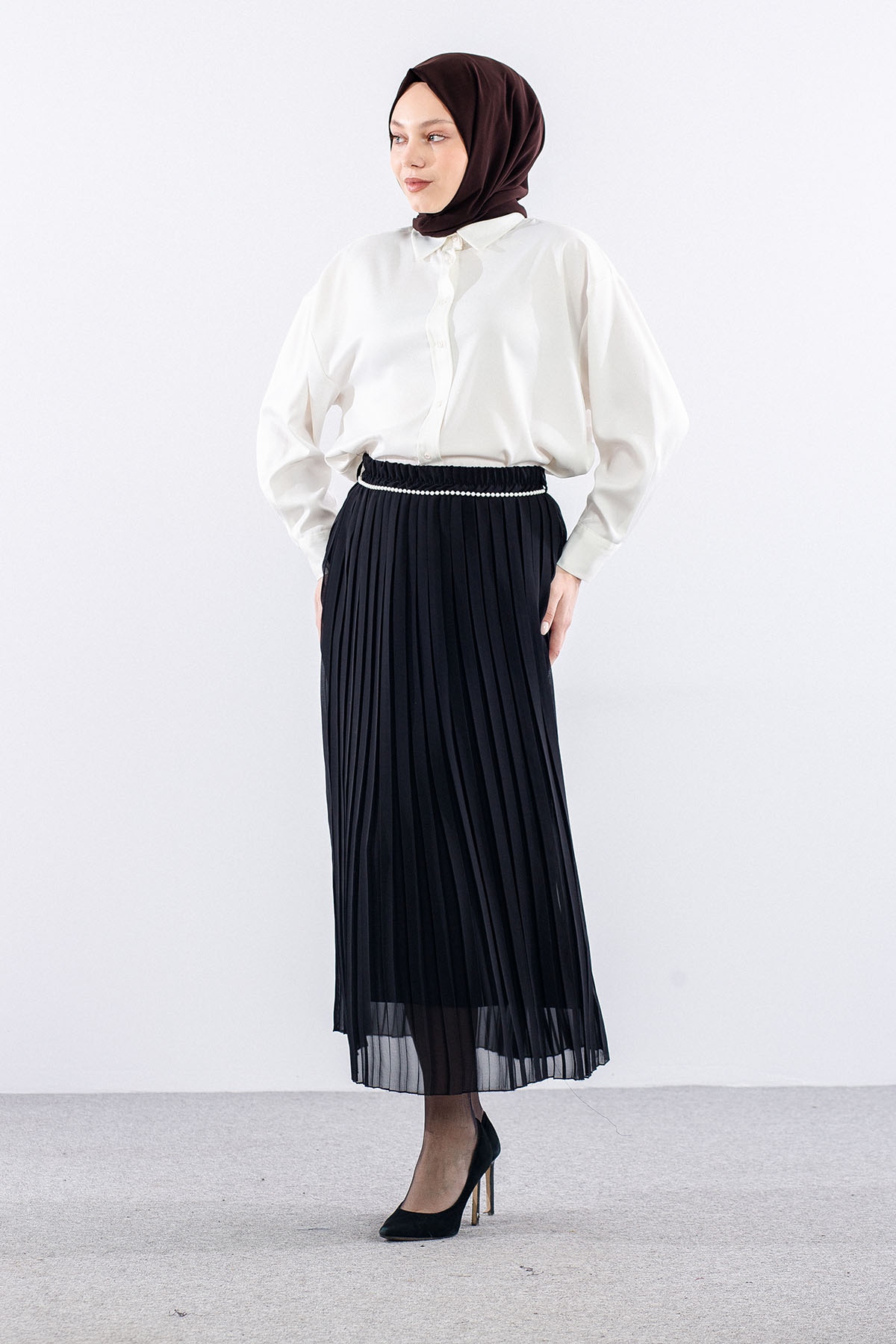 3023 Etek 38-48 Pli̇se Si̇fon - Siyah - 2