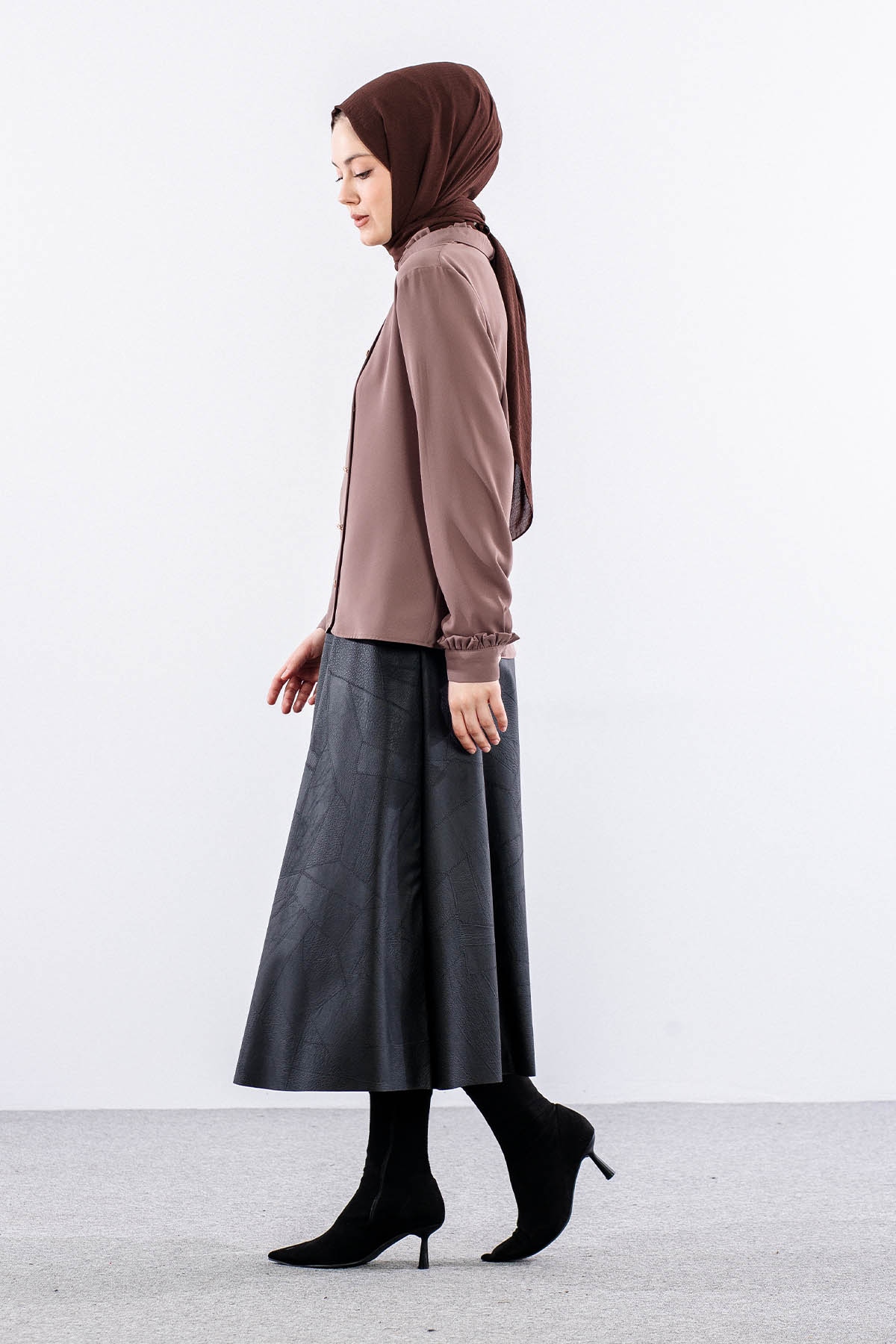 3078 Gömlek 40-48 - Kahve - 4