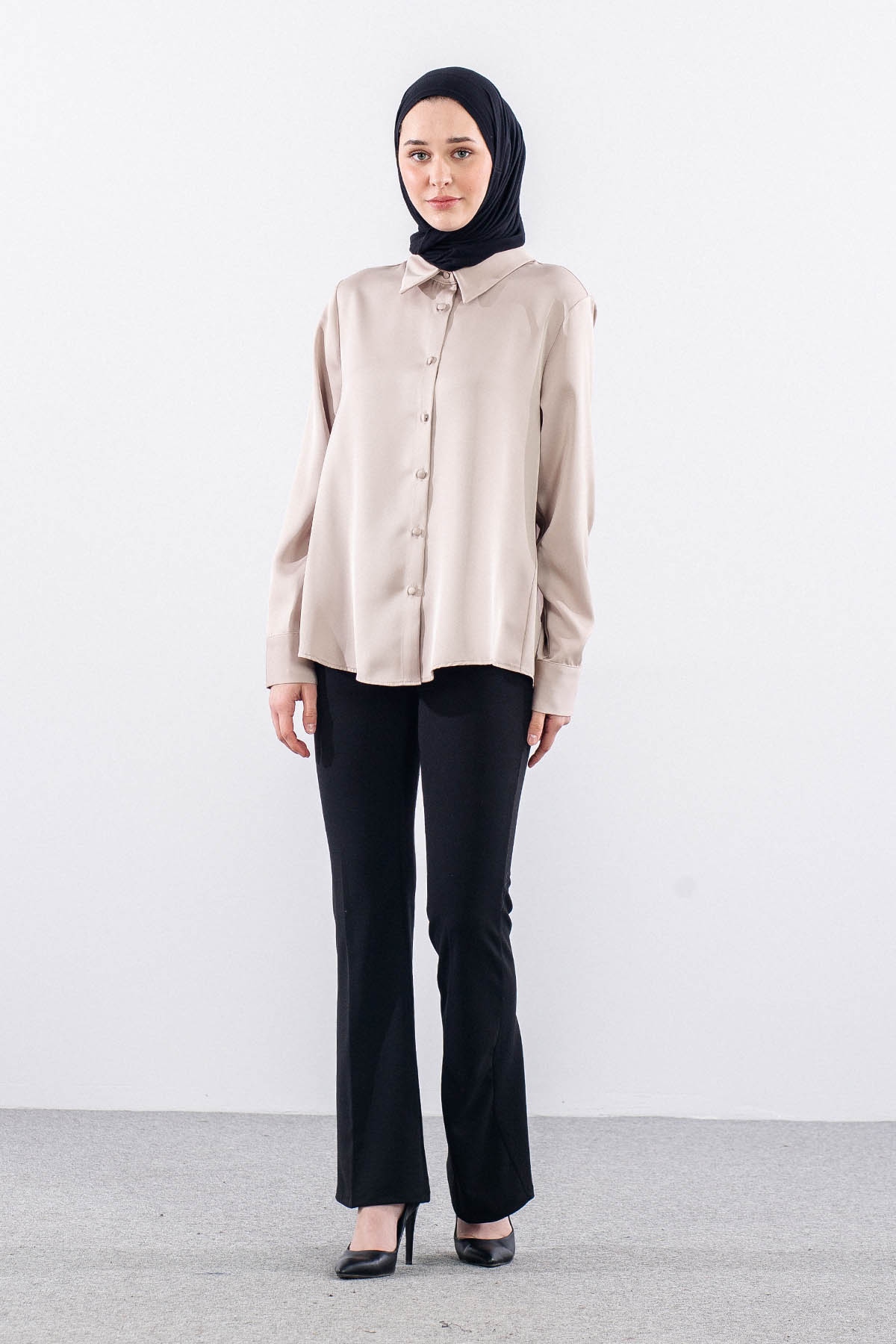 3080 Gömlek 42-50 Saten - Bej - 2