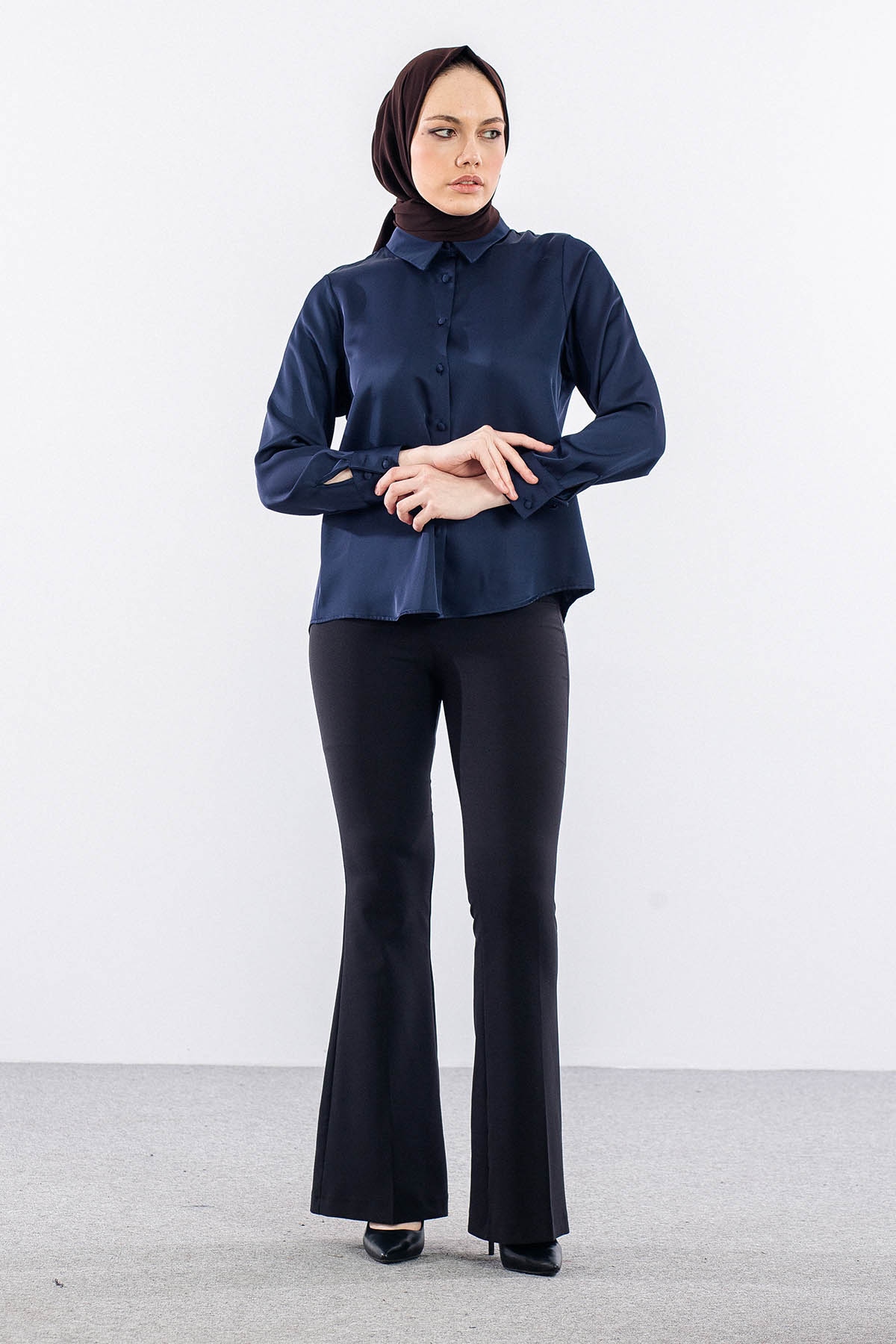 3080 Gömlek 42-50 Saten - Lacivert - 1