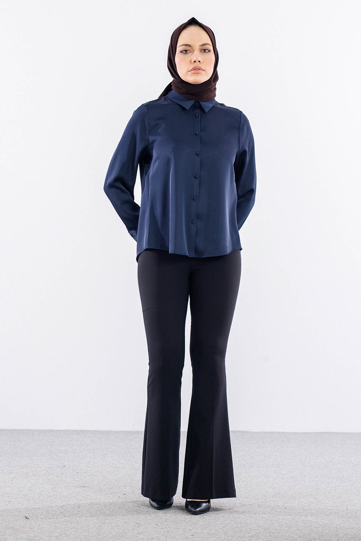 3080 Gömlek 42-50 Saten - Lacivert - 2