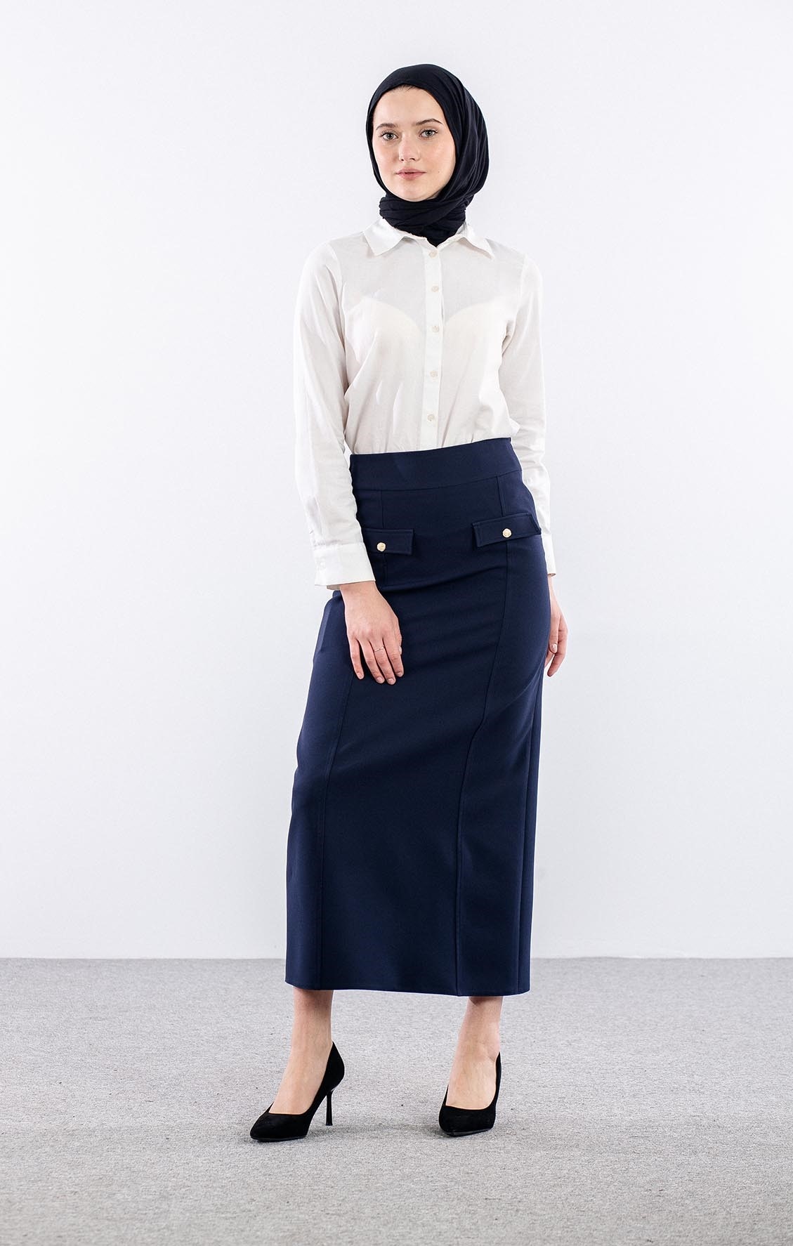 3354 Etek 38-48 Cep Detay - Lacivert - 2