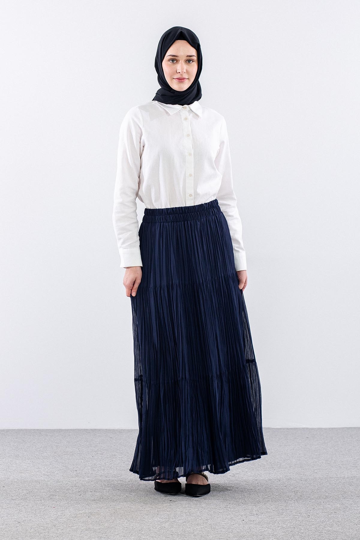 3406 Etek 1-2-3 Katli Sifon Kumas - Lacivert - 3