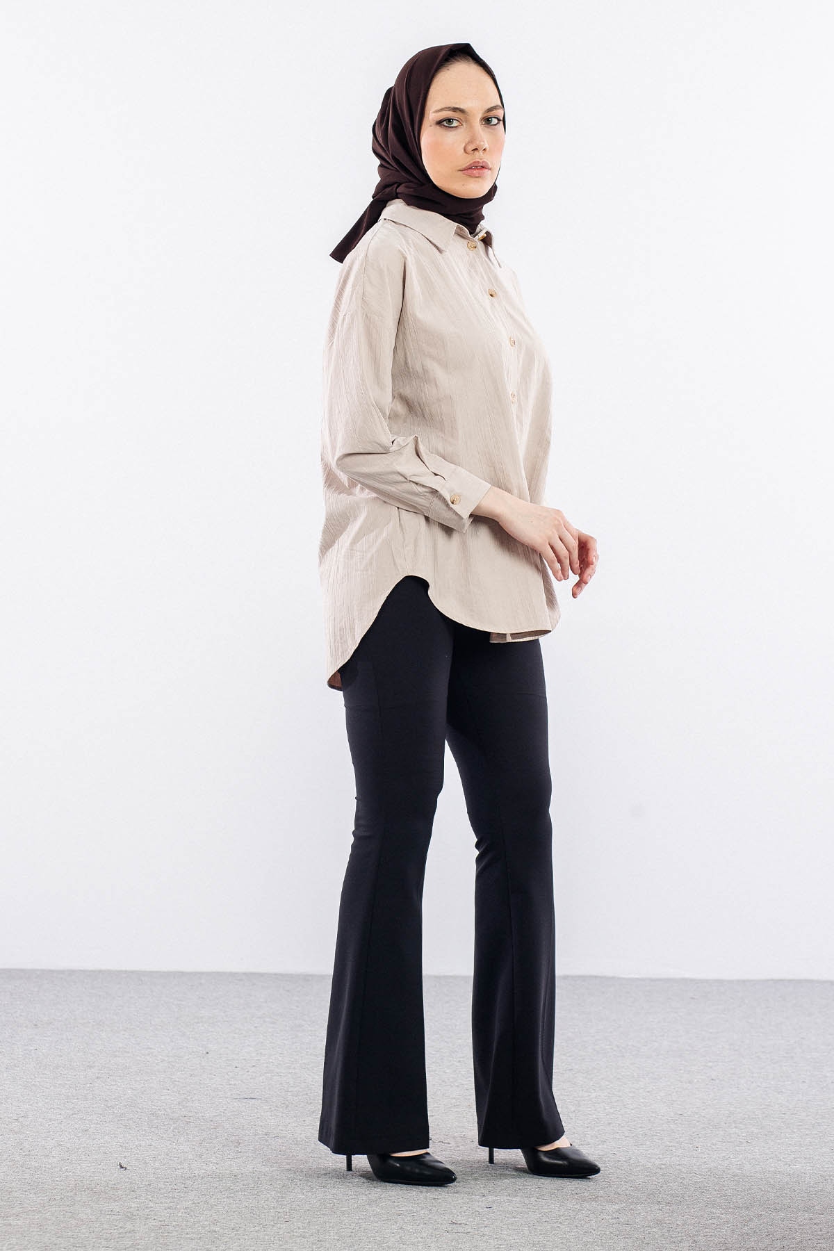 36221 Gömlek Tek Burumcuk - Bej - 2