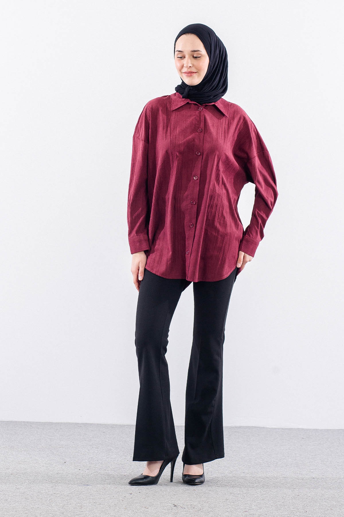 36221 Gömlek Tek Burumcuk - Bordo - 2