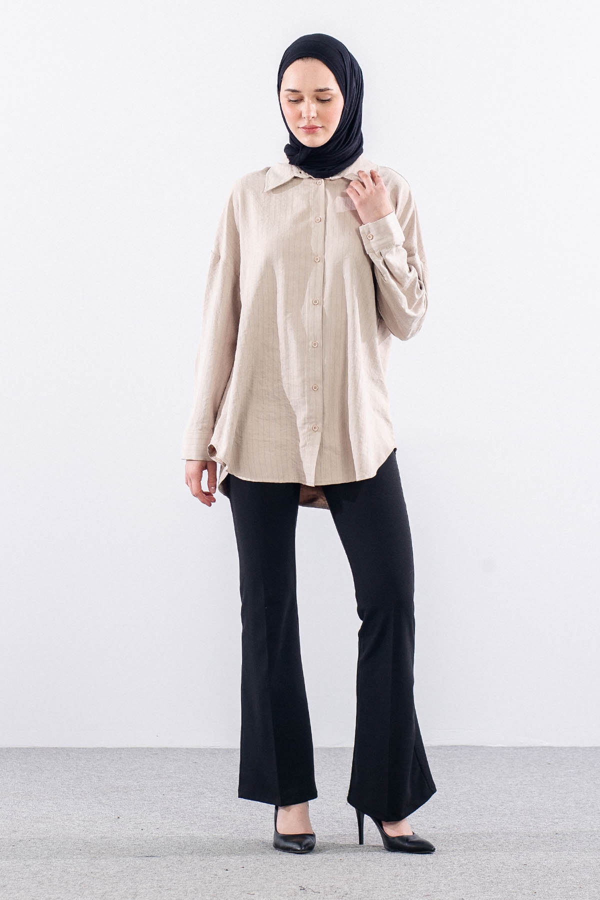 36222 Gömlek Tek Cizgili - Bej - 3