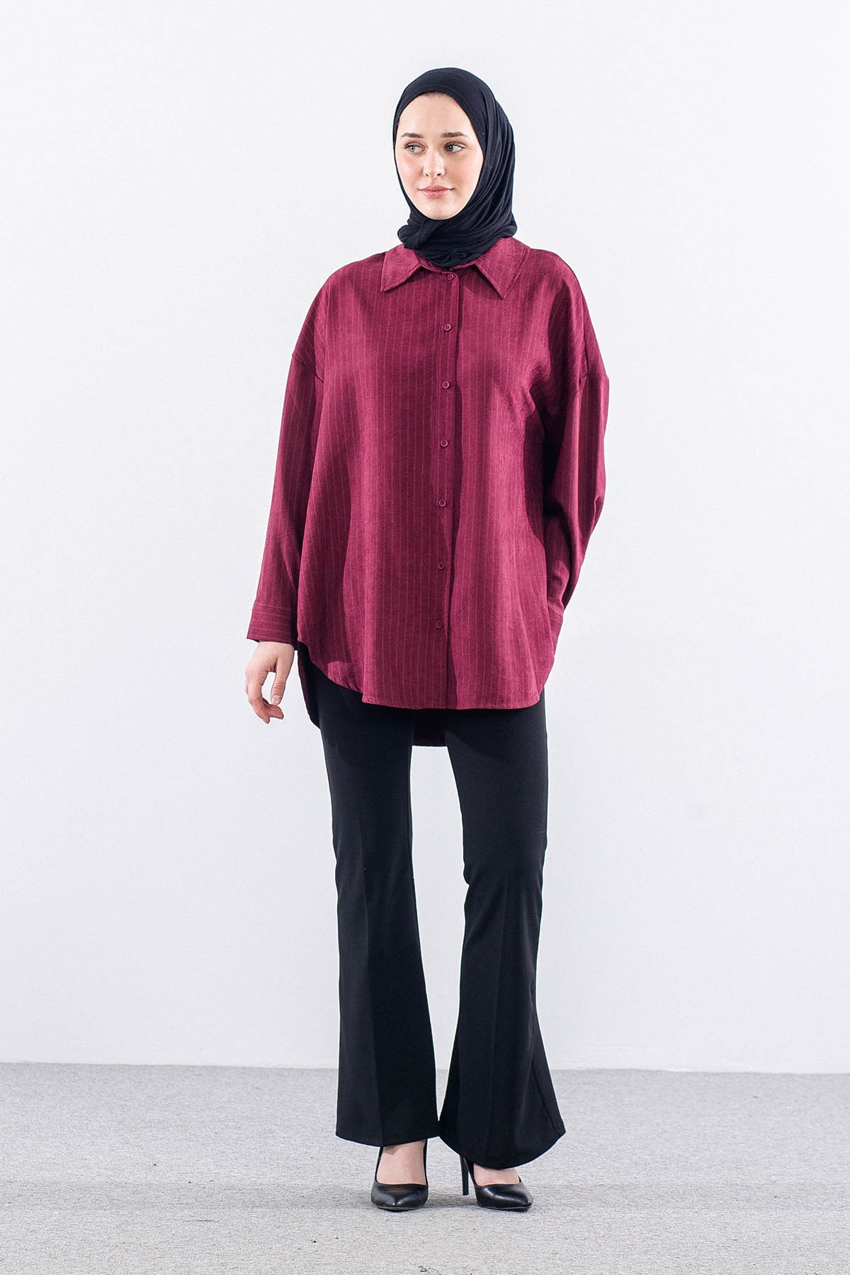 36222 Gömlek Tek Cizgili - Bordo - 2