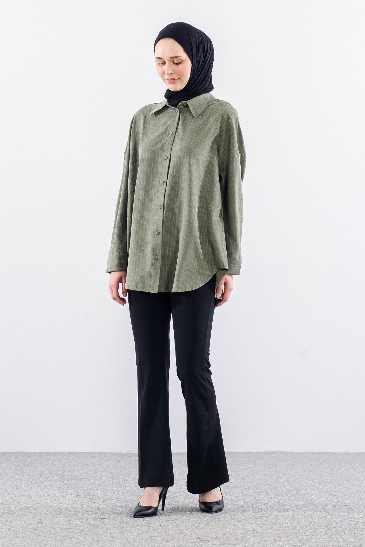 36222 Gömlek Tek Cizgili - Haki - 3