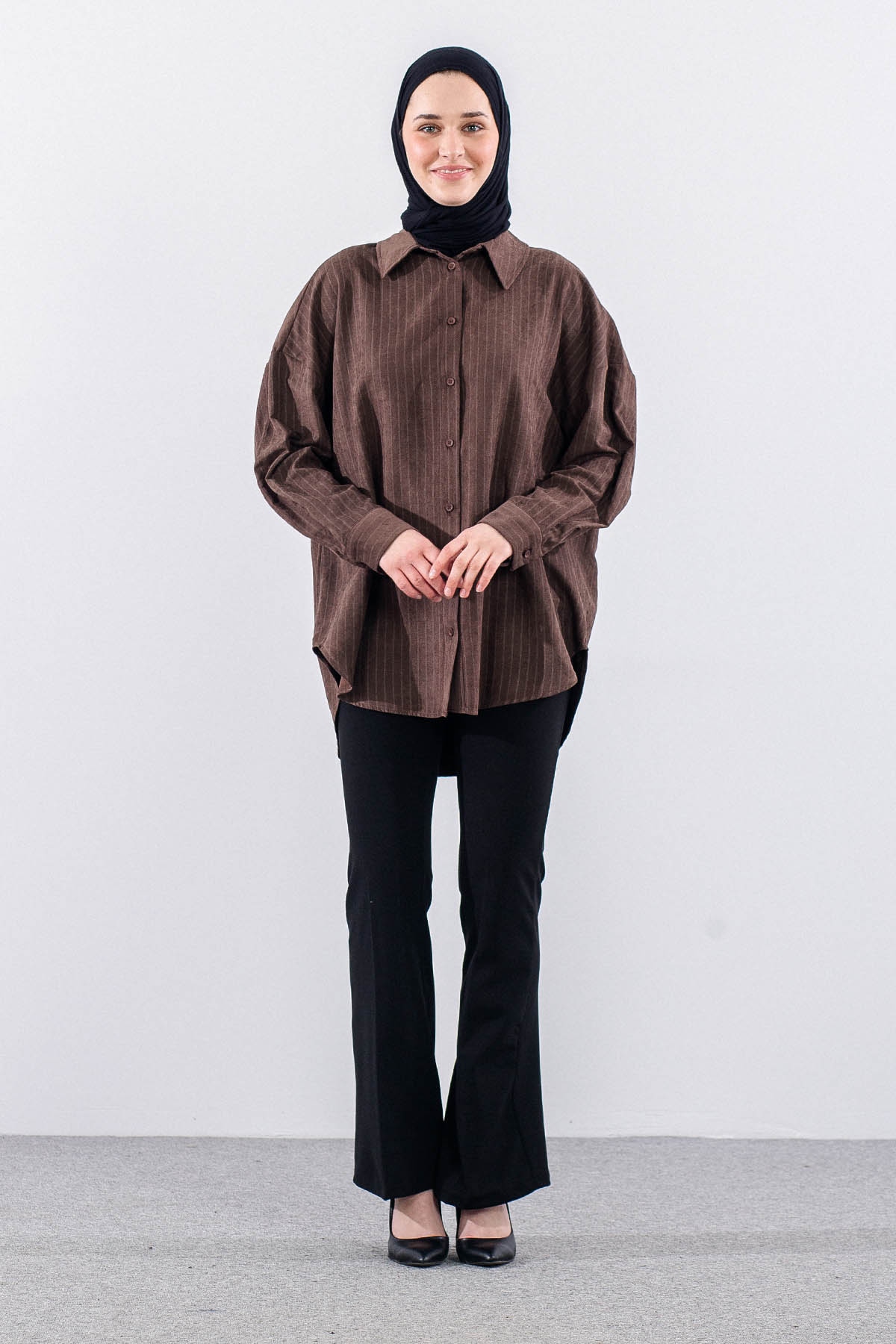 36222 Gömlek Tek Cizgili - Kahve - 1