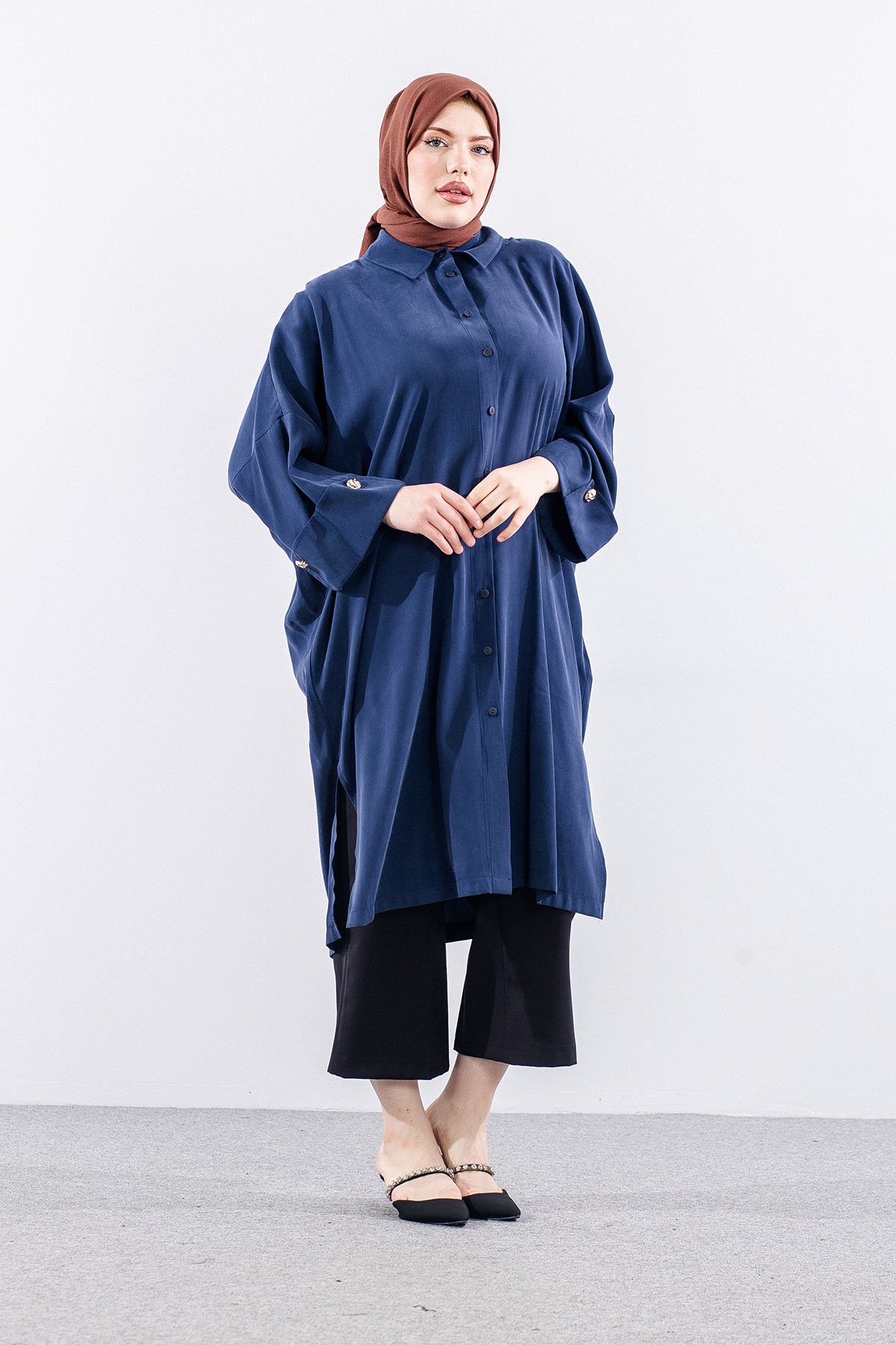 36389 Yarasa Kol Tunik Tek - Lacivert - 2