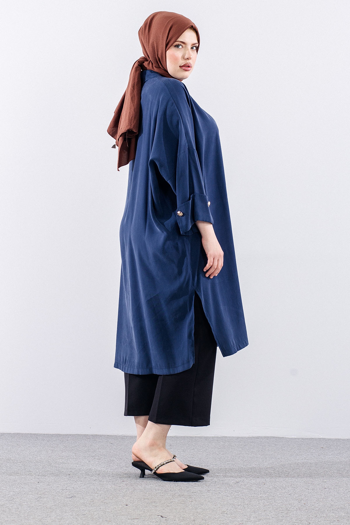 36389 Yarasa Kol Tunik Tek - Lacivert - 3