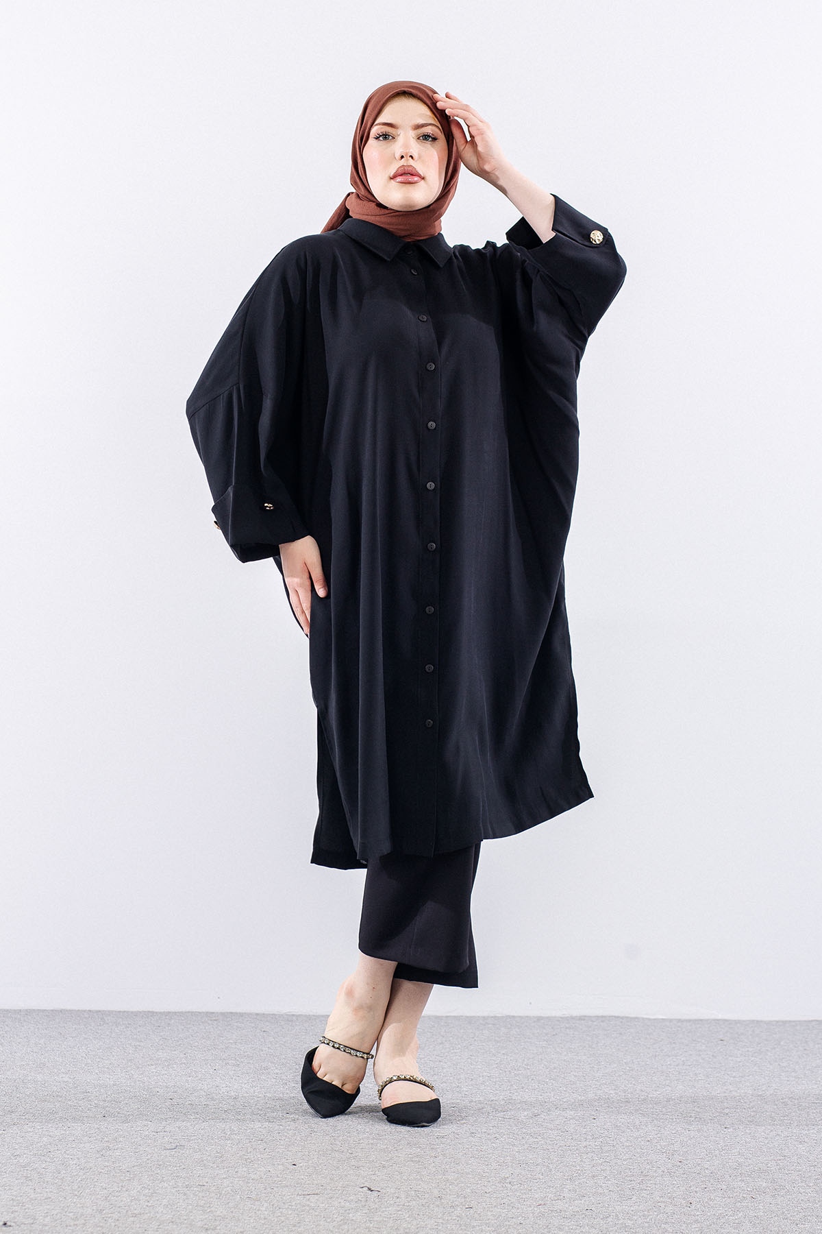 36389 Yarasa Kol Tunik Tek - Siyah - 2