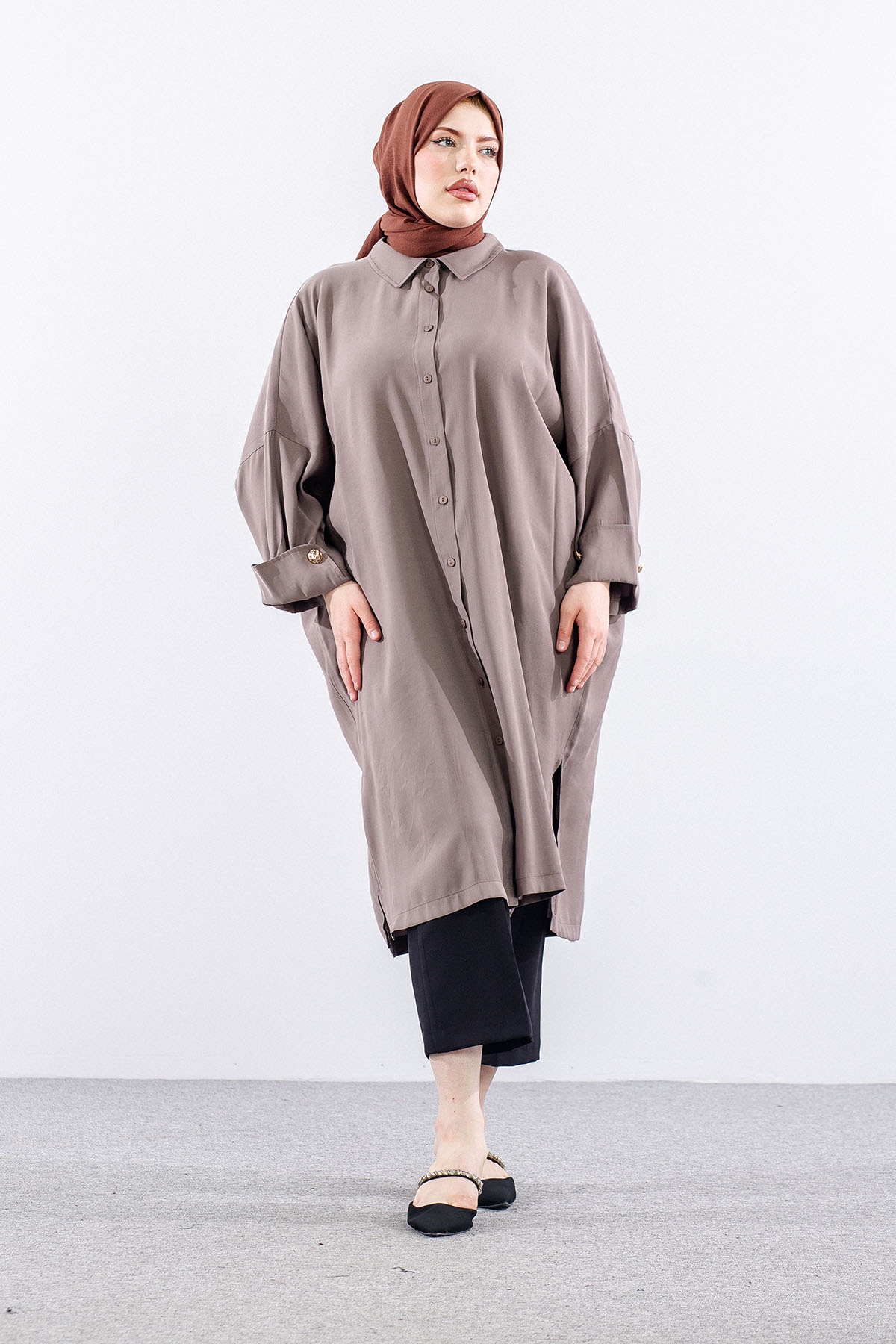 36389 Yarasa Kol Tunik Tek - Vizon - 1