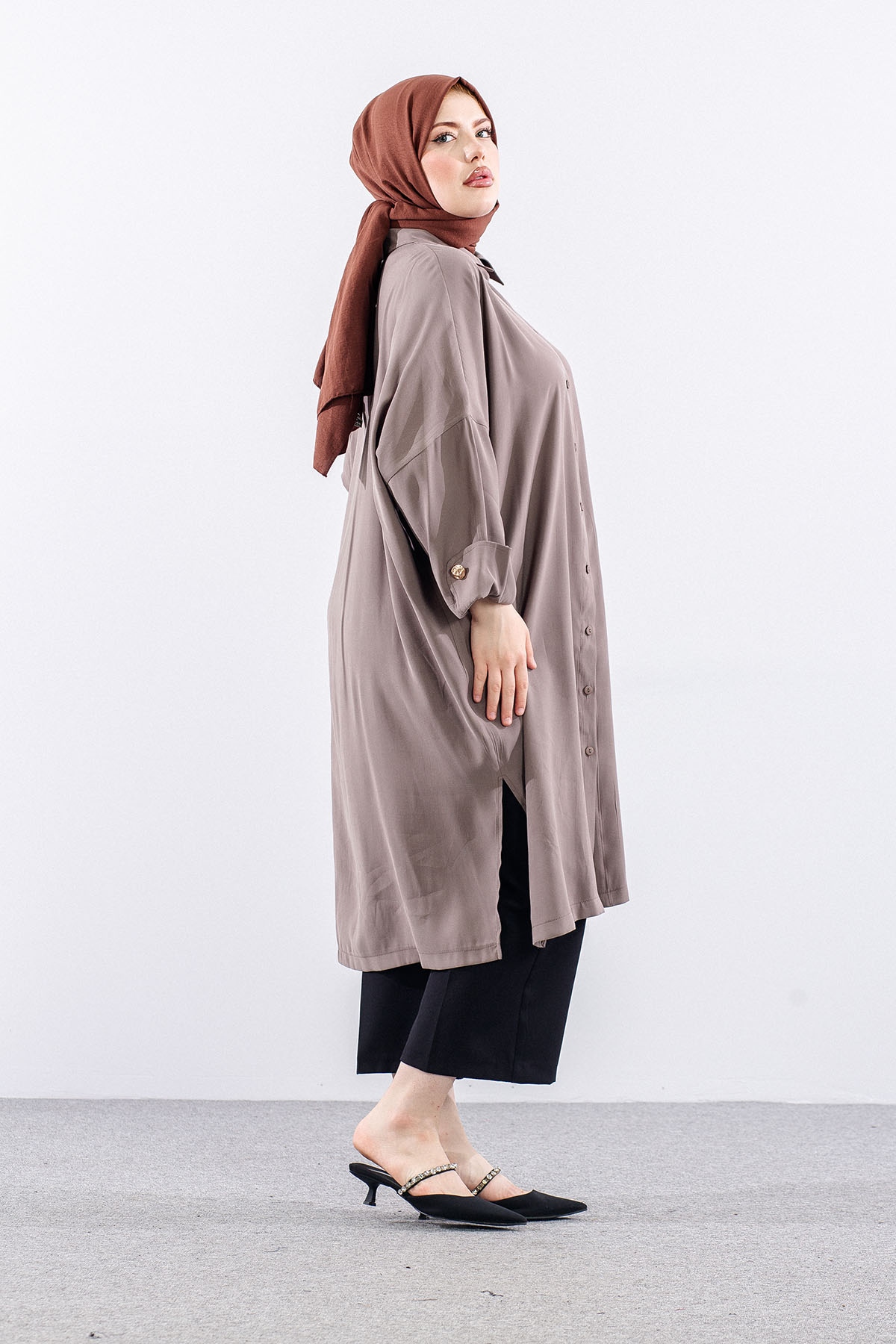 36389 Yarasa Kol Tunik Tek - Vizon - 3