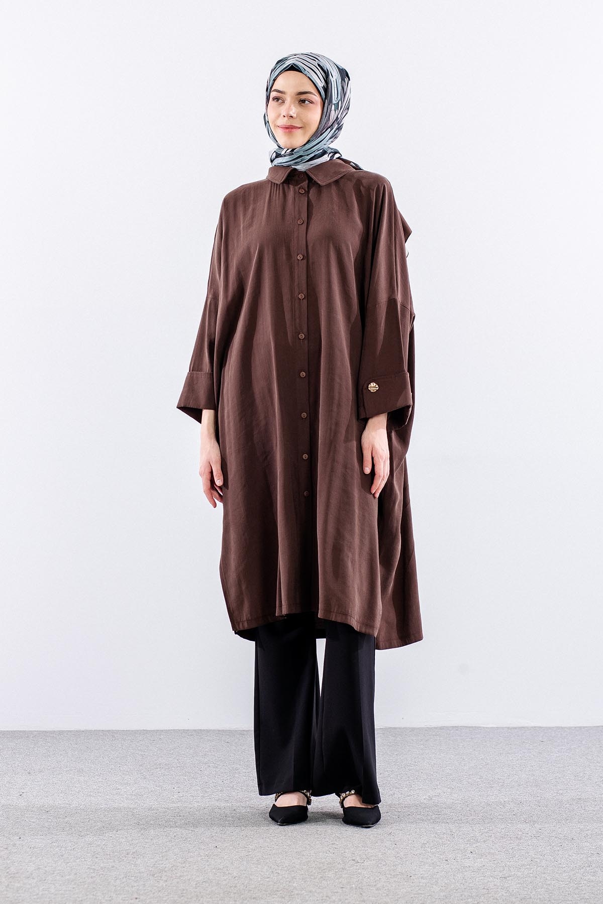 37199 Tunik Tek Manset - Kahve - 1