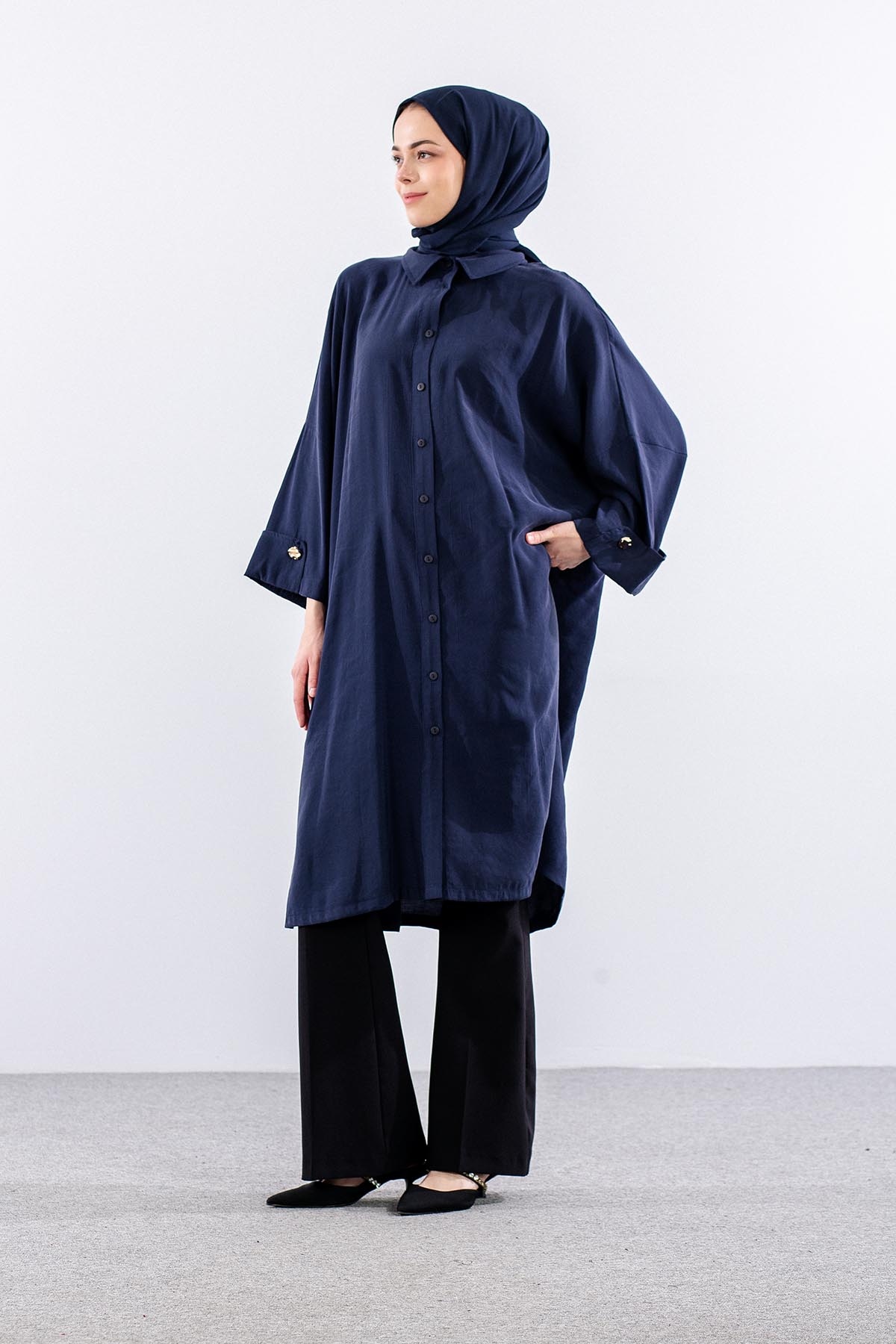 37199 Tunik Tek Manset - Lacivert - 3